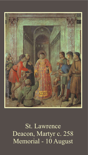 St. Lawrence Prayer Card-PATRON OF STUDENTS